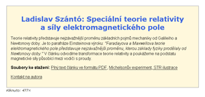 Speci�ln� teorie relativity a s�ly elektromagnetick�ho pole
